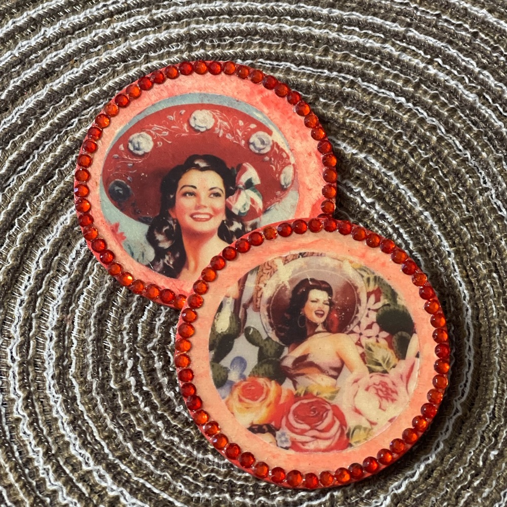 Vintage Mexican Style Pin-Up Coasters set/2